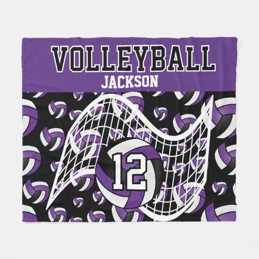 Volleybal - Paarse, zwarte en witte fleece blanco Deken (Voorkant (Horizontaal))
