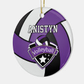 Volleybal personaliseren in Paars, wit en zwart Keramisch Ornament (Links)