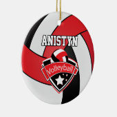 Volleybal personaliseren in rood, wit en zwart keramisch ornament (Rechts)