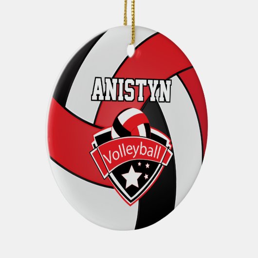 Volleybal personaliseren in rood, wit en zwart keramisch ornament (Rechts)
