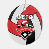 Volleybal personaliseren in rood, wit en zwart keramisch ornament (Links)