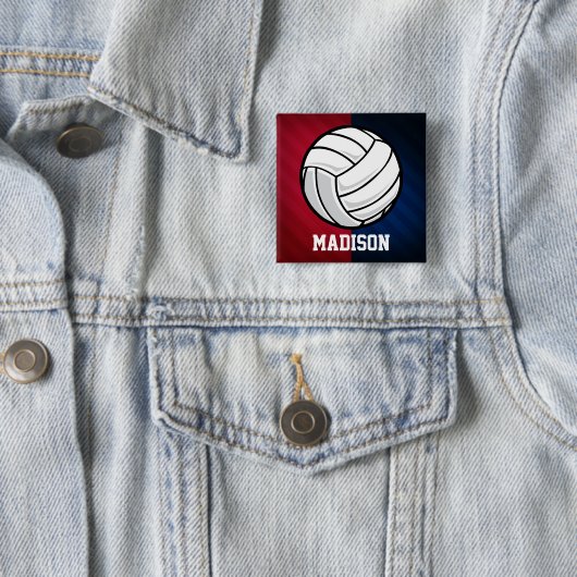 Volleybal; Rood, Wit, en Blauw Vierkante Button 5,1 Cm (In situ)
