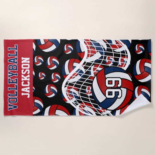 Volleybal - Rood, wit en marineblauw handdoek (Voorkant)