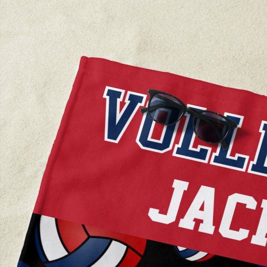 Volleybal - Rood, wit en marineblauw handdoek (In situ)