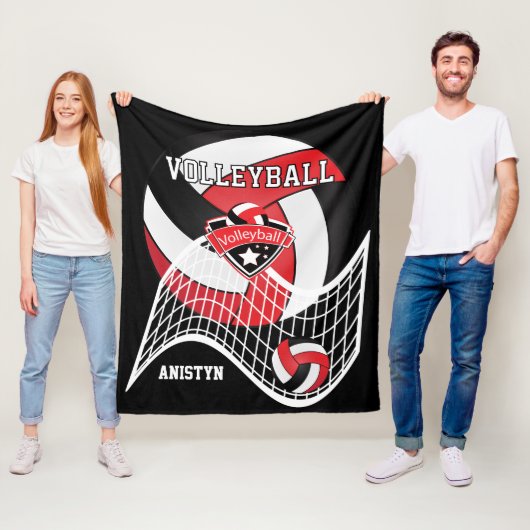 Volleybal 🏐 - Rood, wit en zwart Fleece Deken (In situ)
