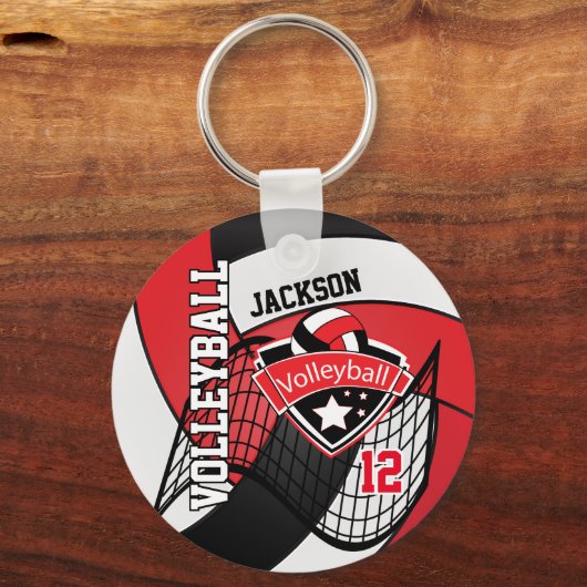 Volleybal 🏐 rood, zwart en wit ontwerp sleutelhanger (Voorkant)
