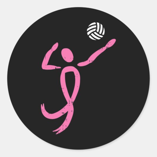 Volleybal roze lint borstkankerbewustzijnspo ronde sticker (Voorkant)