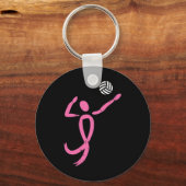 Volleybal roze lint borstkankerbewustzijnspo sleutelhanger (Voorkant)