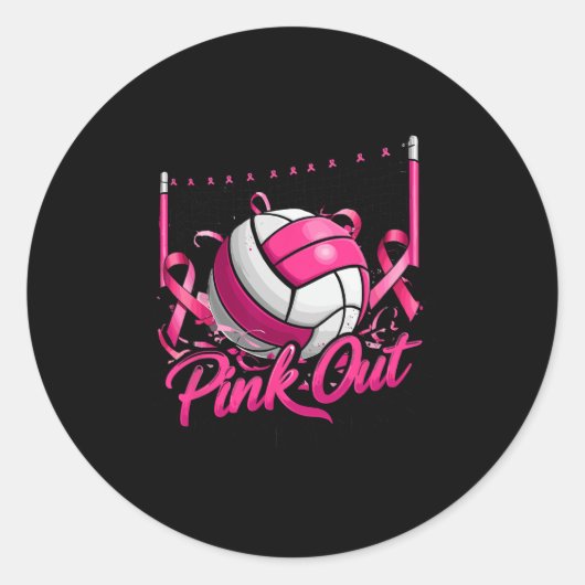 Volleybal Roze Out Borstkanker Bewustzijn Roze R Ronde Sticker (Voorkant)