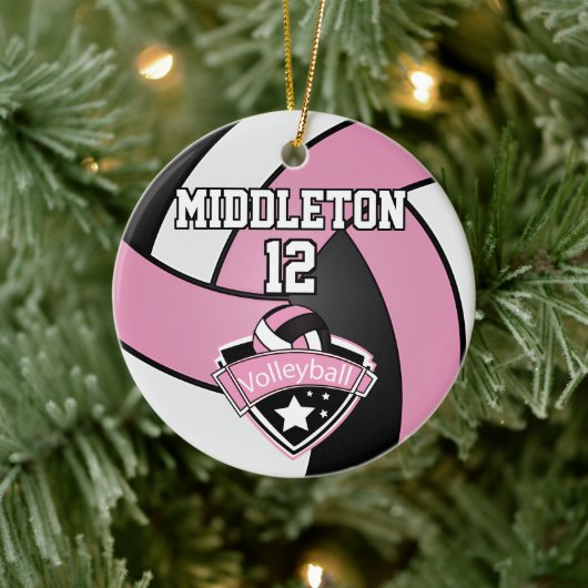 Volleybal 🏐 roze, wit en zwart keramisch ornament (Boom)