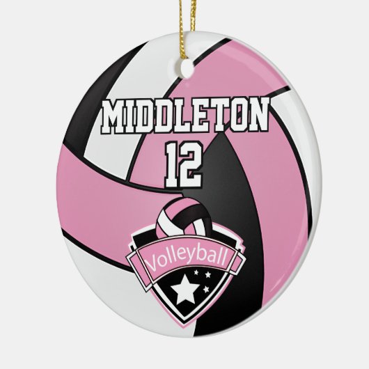 Volleybal 🏐 roze, wit en zwart keramisch ornament (Links)