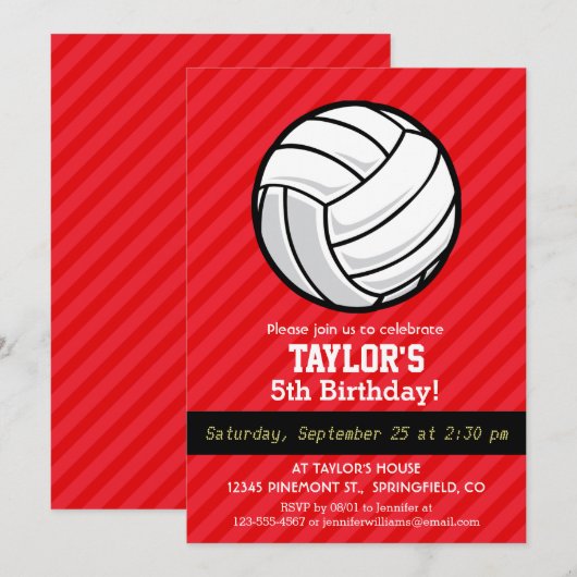 Volleybal; Scarlet Red Stripes Kaart (Voorkant / Achterkant)