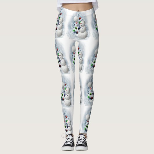 Volleybal Sneeuwman Kerst Leggings (Voorkant)