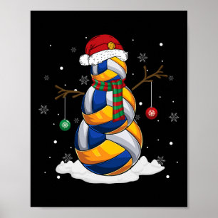 Volleybal Sneeuwman Kerstman Hoed Kerstpyjama Poster
