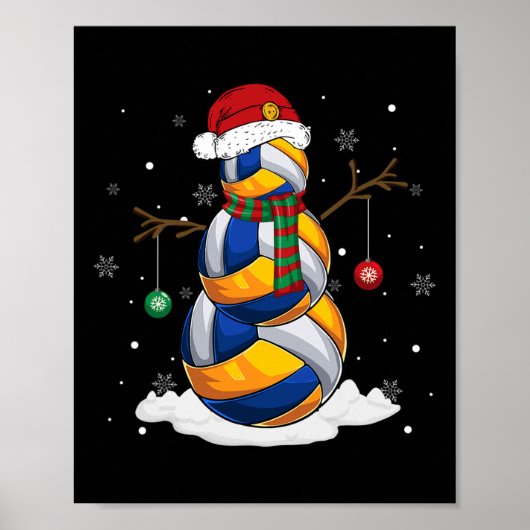 Volleybal Sneeuwman Kerstman Hoed Kerstpyjama Poster (Voorkant)
