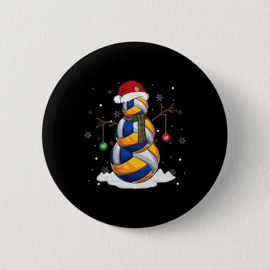 Volleybal Sneeuwman Kerstman Hoed Kerstpyjama Ronde Button 5,7 Cm (Voorkant)