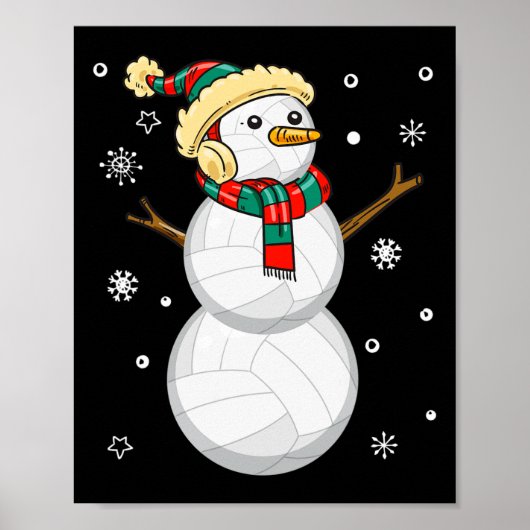 Volleybal Snowman Kerstcadeau T-shirt Xmas Snowmie Poster (Voorkant)
