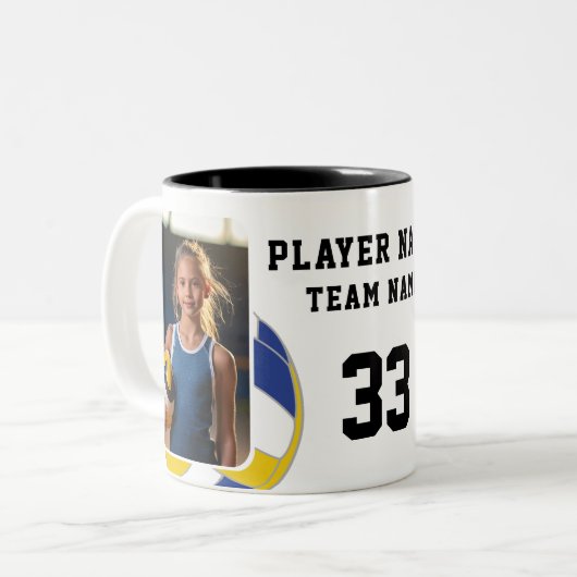 Volleybal Speler Naam Nummer Team 2 Foto's Tweekleurige Koffiemok (Voorkant links)