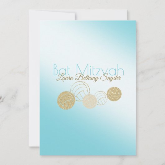 Volleybal Sport Bat Mitswa blauw en goud Kaart (Achterkant)