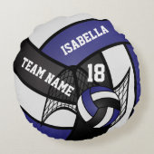 Volleybal 🏐 Sport - Donkerblauw, wit en zwart Rond Kussen (Achterkant)
