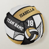 Volleybal 🏐 Sport - Goud, wit en zwart Rond Kussen (Achterkant)