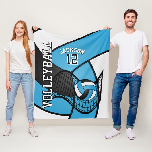 Volleybal 🏐 Sport in Baby Blue, White en Black Fleece Deken (In situ)