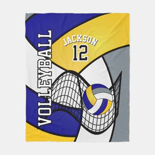 Volleybal 🏐 Sport in Blauw, Wit en Geel Fleece Deken (Voorkant)