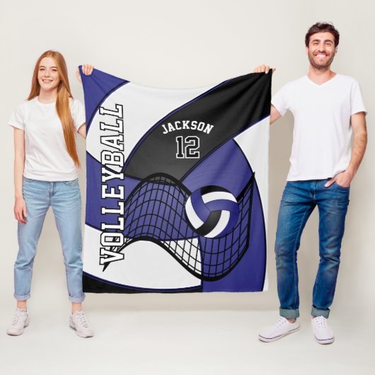 Volleybal 🏐 Sport in donkerblauw, wit en zwart Fleece Deken (In situ)