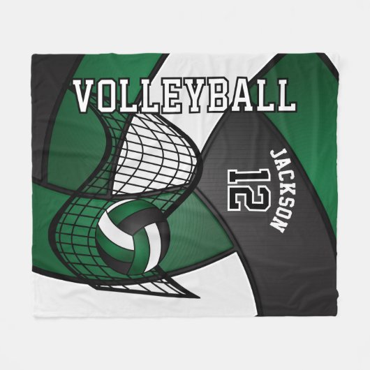 Volleybal 🏐 Sport in donkergroen, wit en zwart Fleece Deken (Voorkant (Horizontaal))