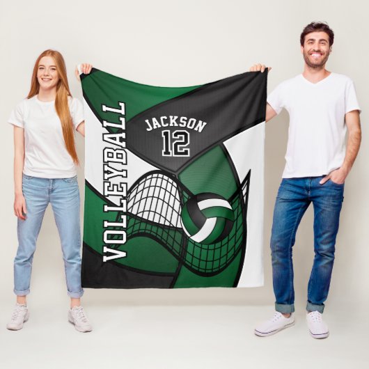 Volleybal 🏐 Sport in donkergroen, wit en zwart Fleece Deken (In situ)