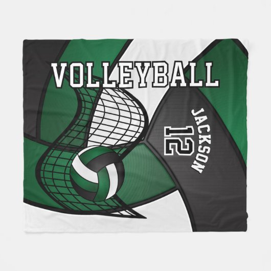 Volleybal 🏐 Sport in donkergroen, wit en zwart Fleece Deken (Voorkant (Horizontaal))