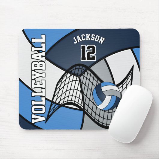 Volleybal 🏐 Sport in een blauw, wit en grijs Muismat (Met muis)