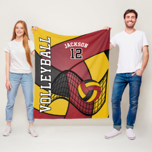 Volleybal 🏐 Sport in Maroon Rood, Goud & Zwart Fleece Deken