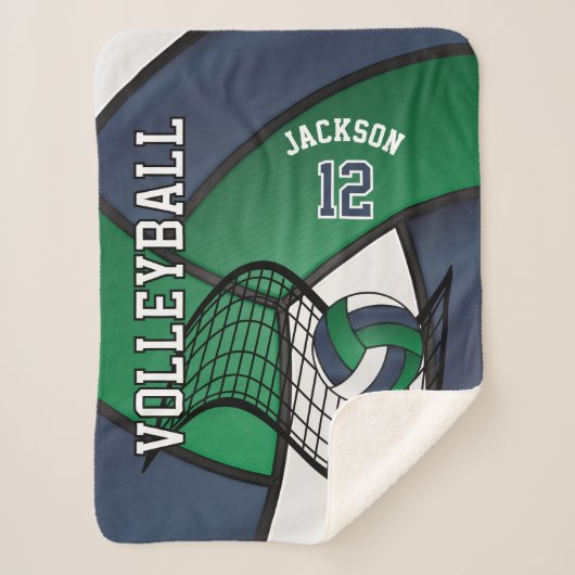 Volleybal 🏐 Sport in Navy Blue, White en Green Sherpa Deken (Voorkant)