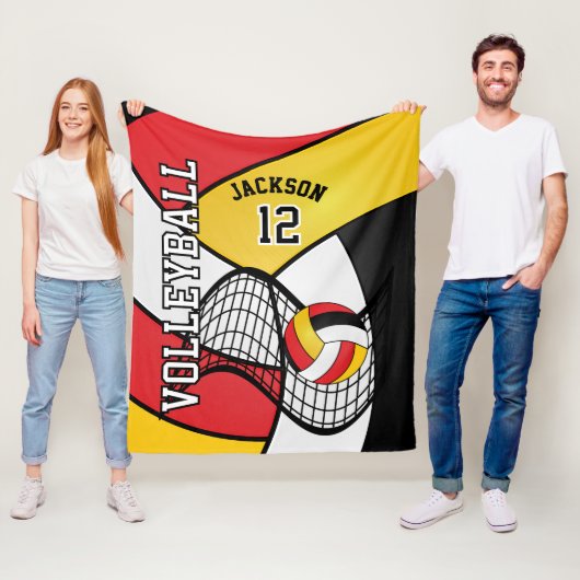 Volleybal 🏐 Sport in rood, zwart en geel Fleece Deken (In situ)