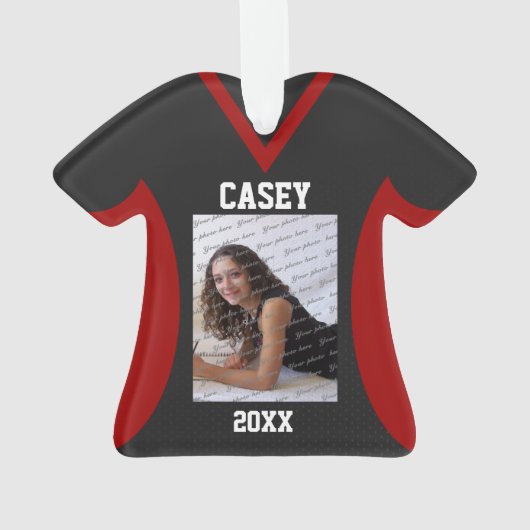 Volleybal Sport Jersey Zwart en Rood met Foto Ornament (achterkant)