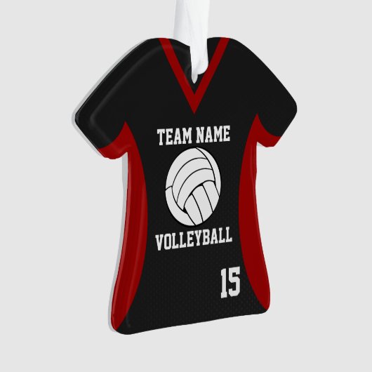 Volleybal Sport Jersey Zwart en Rood met Foto Ornament (voorkant)