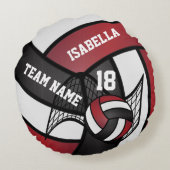 Volleybal 🏐 Sport - Rood, wit en zwart Rond Kussen (Achterkant)