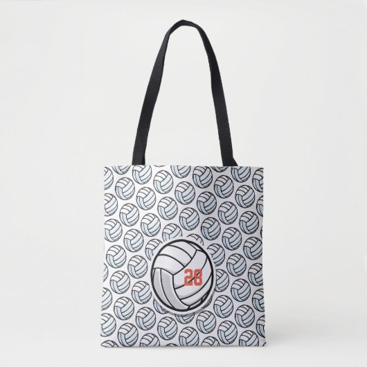 Volleybal Sport Wit Zwart Sinaasappel Teamnummer Tote Bag (Voorkant)