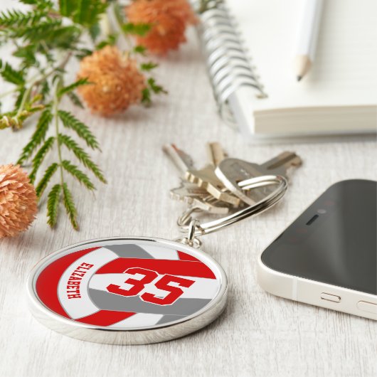 Volleybal Team Cadeaus Rode Grijze School Club Kle Sleutelhanger (Zijkant)