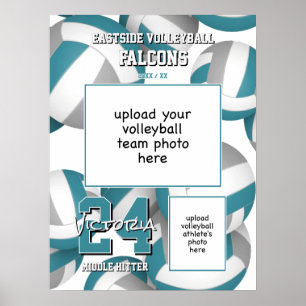 Volleybal Team kleuren met foto's blauwgroen grijs Poster