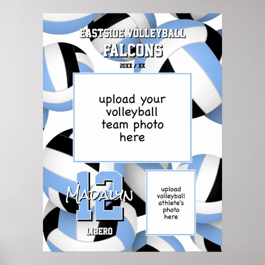 Volleybal Team kleuren met foto's Lt blauw zwart Poster (Voorkant)