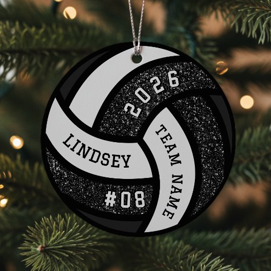Volleybal Team Speler Black Glitter Kerstmis Metalen Ornament