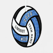 Volleybal Team Speler Blue Glitter Kerstmis Metalen Ornament (Voorkant links)