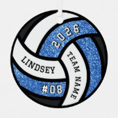 Volleybal Team Speler Blue Glitter Kerstmis Metalen Ornament (Voorkant)