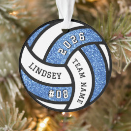 Volleybal Team Speler Blue Glitter Kerstmis Ornament