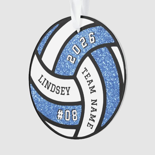 Volleybal Team Speler Blue Glitter Kerstmis Ornament (voorkant)