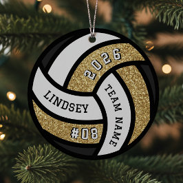 Volleybal Team Speler Gouden Glitter Kerstmis Metalen Ornament