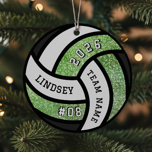Volleybal Team Speler Green Glitter Kerstmis Metalen Ornament