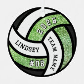 Volleybal Team Speler Green Glitter Kerstmis Metalen Ornament (Voorkant)